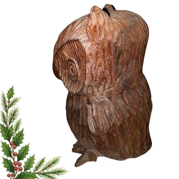 Hand-Carved Wooden Owl Figurine – Rustic Folk Art Woodland Decor - Picture 7 of 11